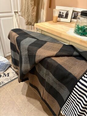 Woolrich Striped Throw Blanket in Brown, Black & Gray